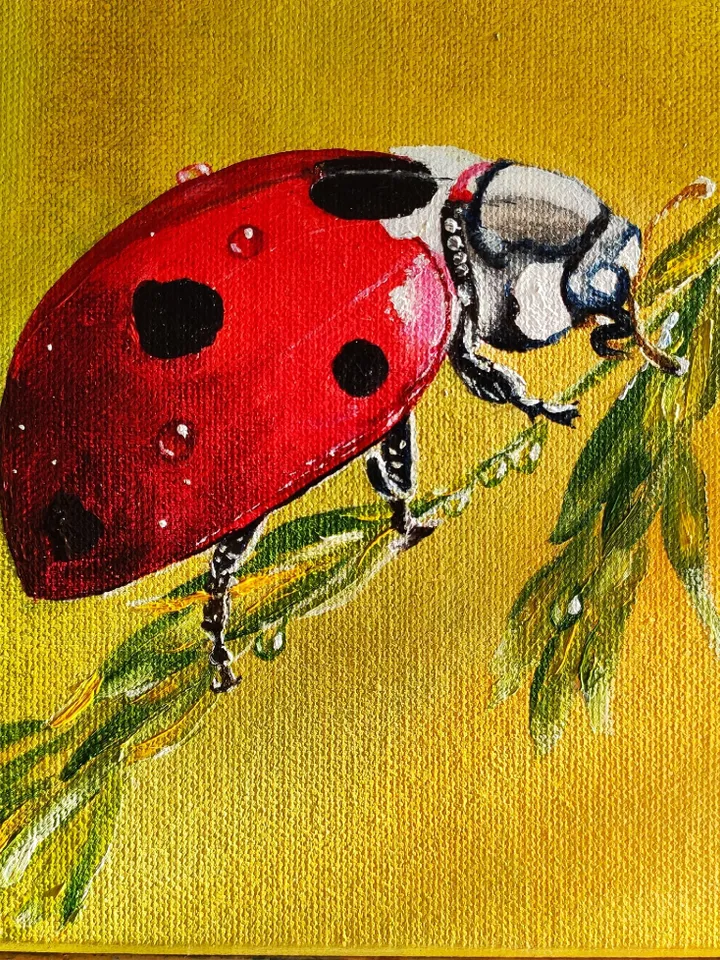 Ladybug on a branch Miniature oil painting realism nature