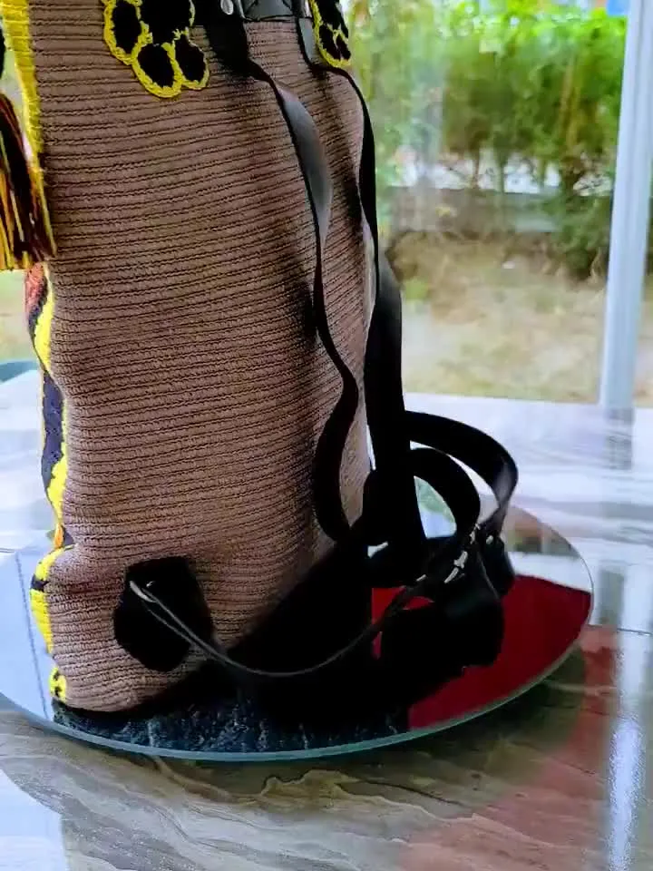 Playful black cat bag Stylish art to wear purse Crochet festival bag Unique crochet bag Art festival backpack Wayuu bag Crochet tote bag