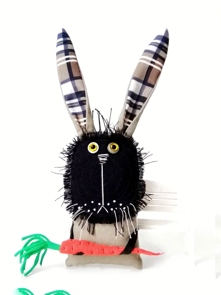Handcrafted Quirky and Unique Fabric Art Bunnies: One-of-a-Kind Fun Delightful Interior Decor Toys with a Spooky Twist. FREE SHIPPING!