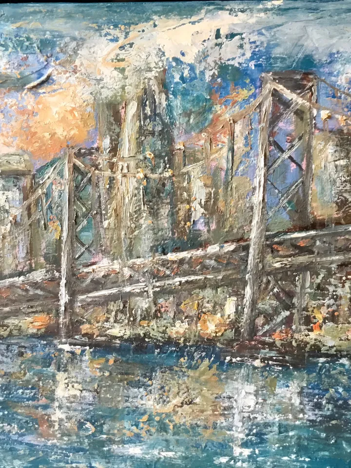 San Francisco at sunset,original oil painting stretched canvas,textured impasto cityscape,USA bridges and cities wall hanging,,large canvas