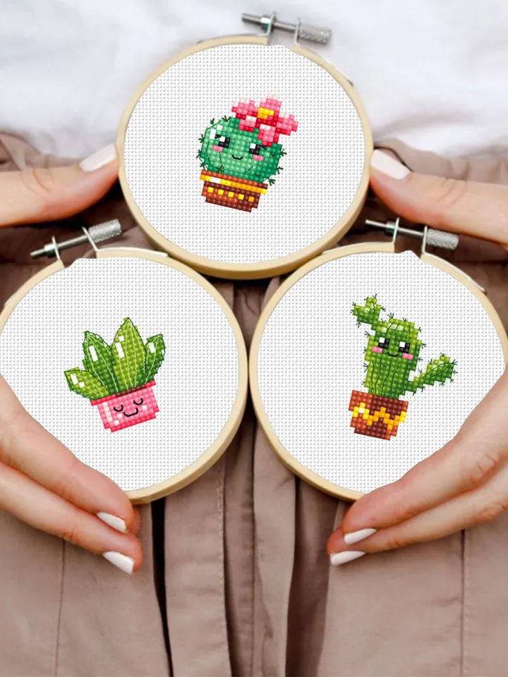 Kawaii cactus cross stitch pattern PDF download Funny succulent plants cross stitch chart, Cactus pattern digital PDF, Plant lover gift #P48
