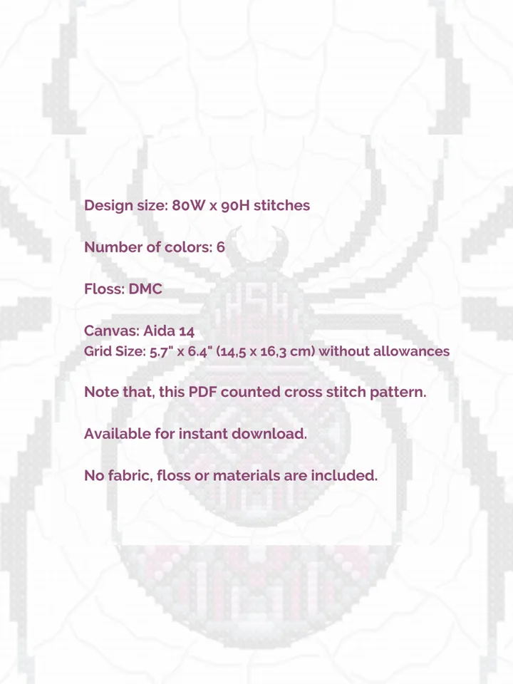 Cross stitch pattern Spider, xstitch chart PDF
