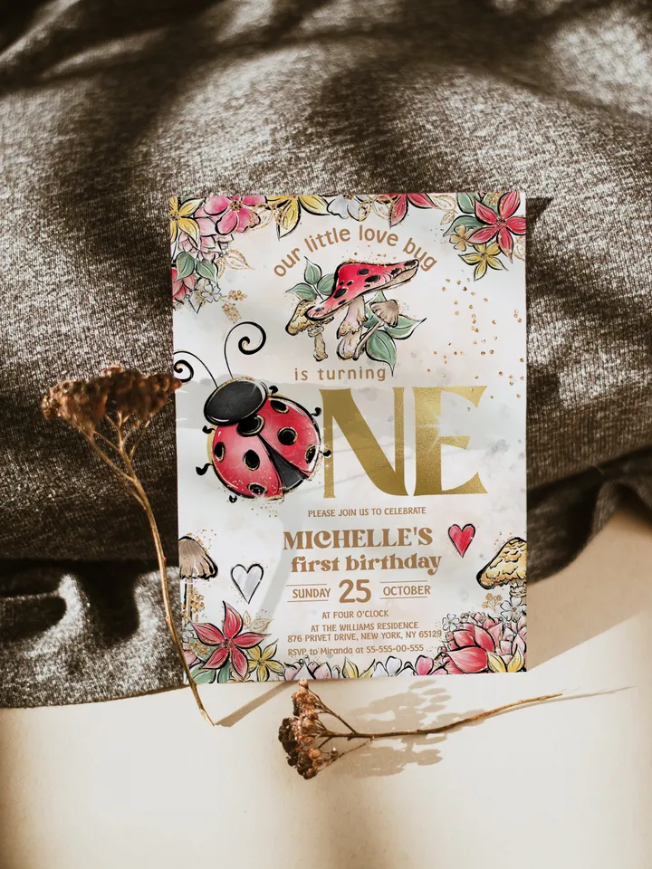 Editable Lady Bug First Birthday Invitation; Any age Lady bug birthday party template; Cute Girl Birthday Invitation; Download lb1