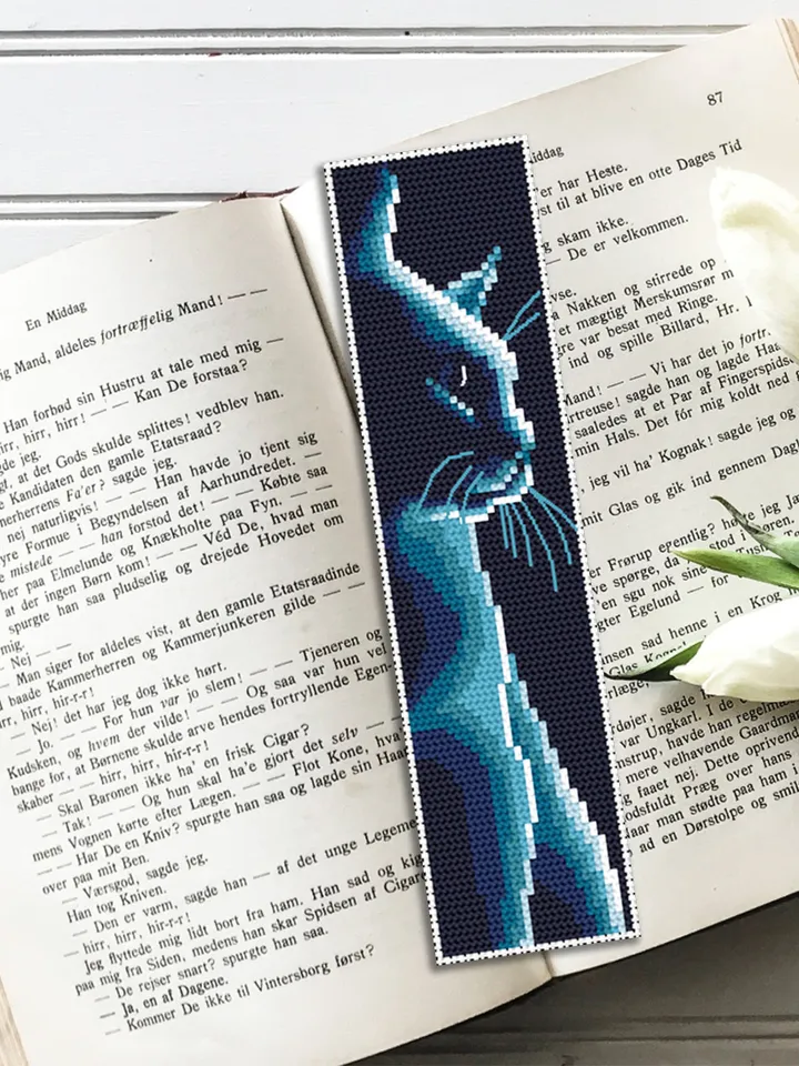 Bookmark cross stitch pattern download PDF Funny cross stitch cat silhouette Cute Black cat Handmade bookmark digital Cat lover gift #B64