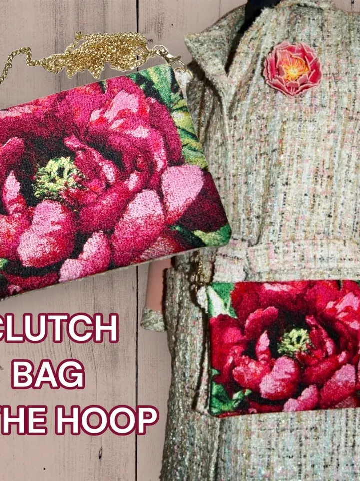 Peony photostitch Сlutch Bag in the hoop machine embroidery design and tutorial how to make In The Hoop Project Machine Embroidery Patterns