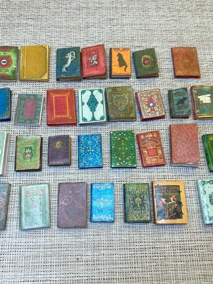 A set of books for filling bookcases in scale 1:12. Imitation books. Handmade. Dollhouse miniature. 30 books.