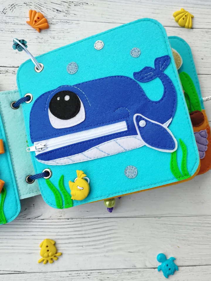 Sea Animals Quiet book pattern PDF & Tutorial, Felt book pattern svg, DYI Quiet book ideas, Sensory toys, Pdf felt sewing pattern toddler