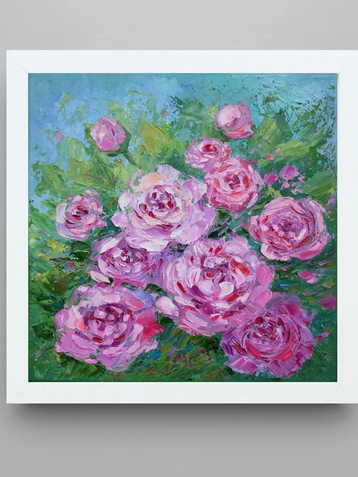 Peony oil painting Flower artwork Pink Peones wall art Froral Original Art by Juliya JC
