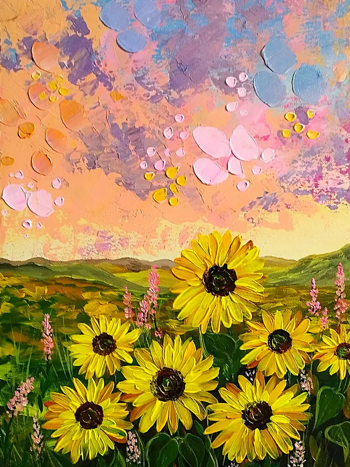 Sunflowers Painting Acrylic Textured Artwork Nature Art