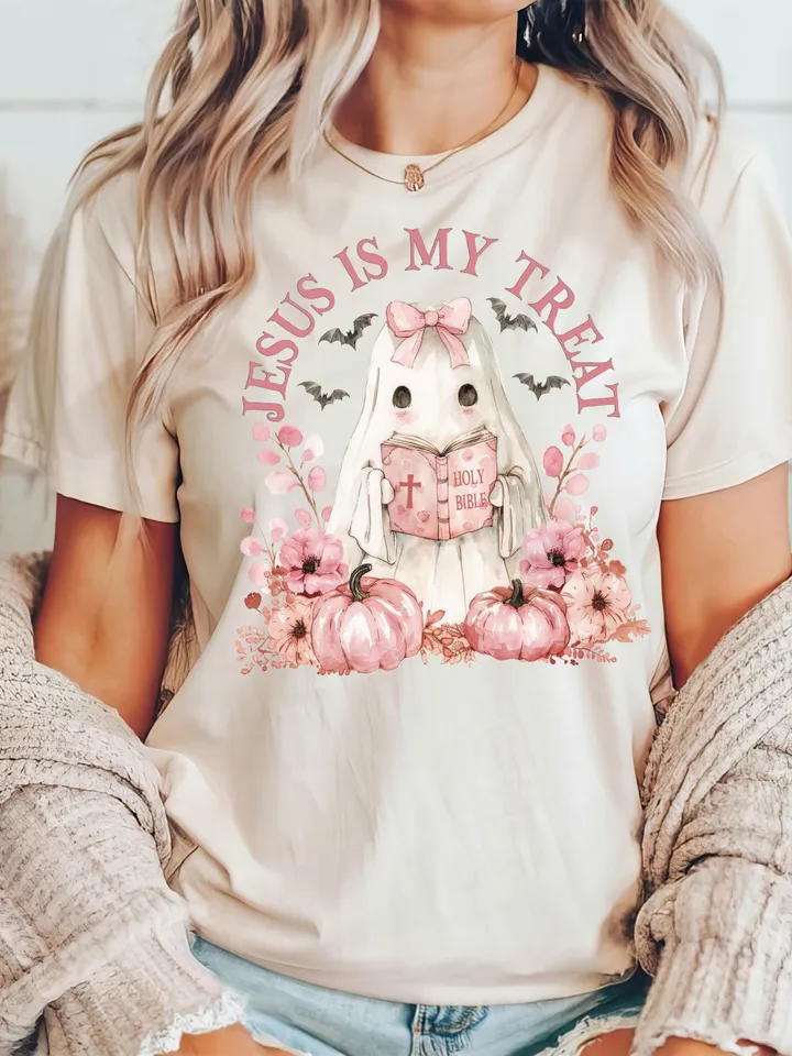 Pink Halloween PNG, Spooky Ghost, Holy Bible Ghost, Fall PNG, Christian Pumpkins, Jesus PNG, Watercolor Sublimation, Coquette Pink Ghouls