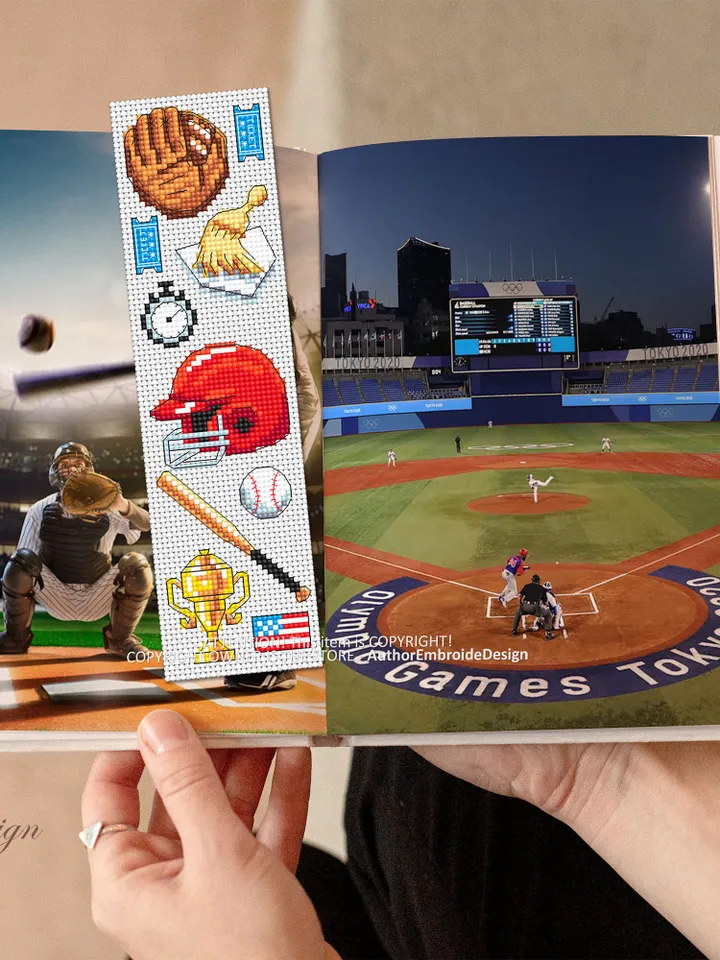 Baseball bookmark cross stitch pattern PDF download Sport mini cross stitch chart Modern bookmark pattern digital PDF Bookmark for men #B309