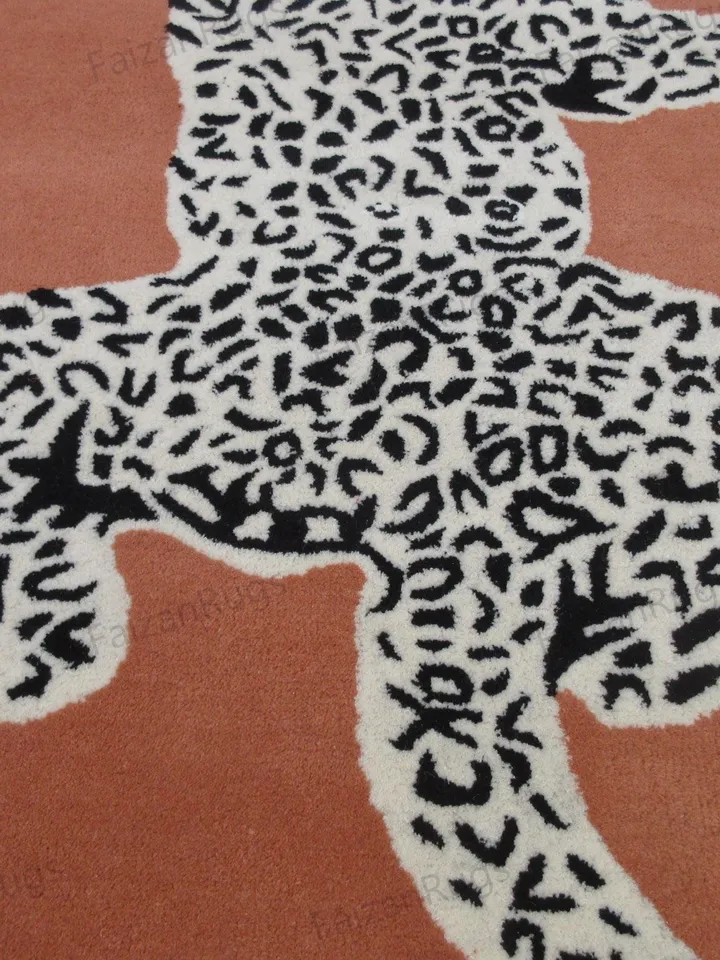 Rugs Hand Tufted Hand Woven with New Zealand Wool in All Regular Size 5x8, 6x9, 8x10, 9x12, Leopard Rugs | Animal Print Rugs | Rust Leopard.