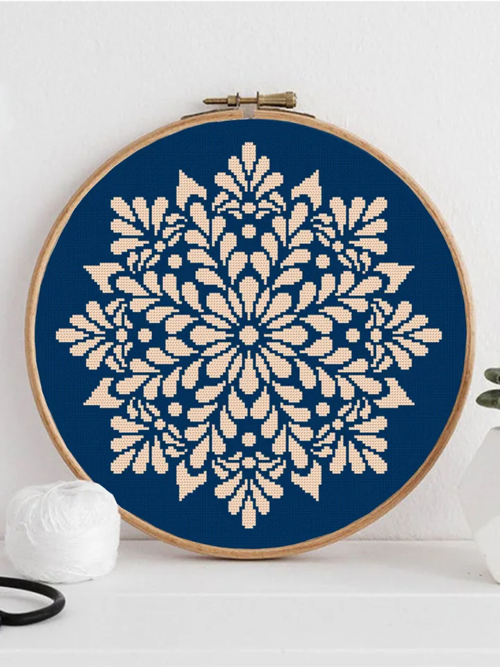 Flower mandala cross stitch pattern PDF download Floral mandala pattern digital PDF, Monochrome cross stitch chart, Mandala ornament #M230