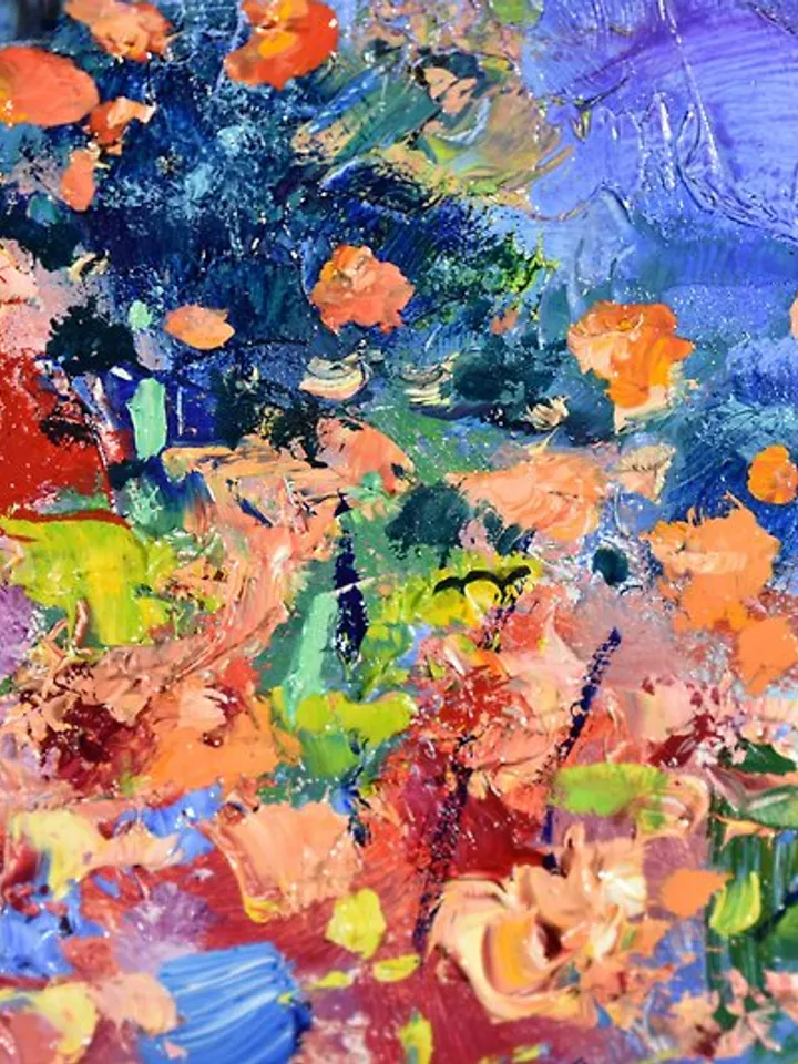 Italy Painting Poppy Original Art Landscape Flower Sunset Small Art Wall