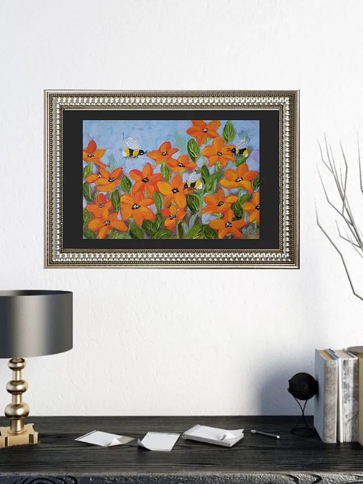 Bee Painting Poppy Original Art Floral Wall Art Flower Oil Painting