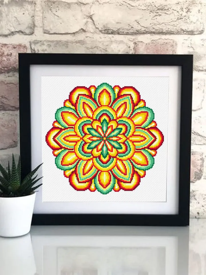 Colorful mandala set cross stitch pattern download PDF, Floral ornament cross stitch chart, Mandala digital PDF, Bright mandala pattern #S7