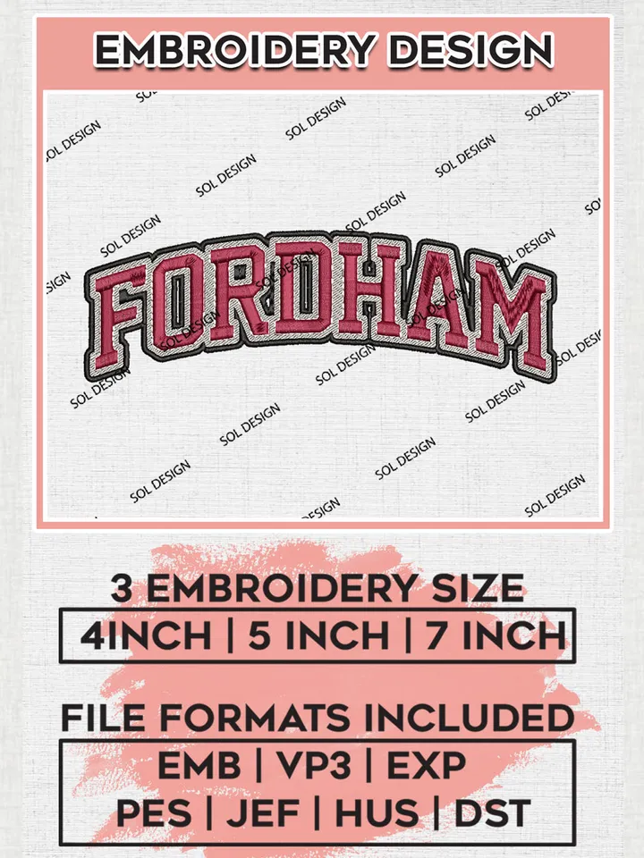 NCAA Fordham Rams Team Word Logo Embroidery Design Files, NCAA Fordham Rams Machine Embroidery, NCAA Teams, 3 sizes, NCAA Machine embroidery designs, Digital Download
