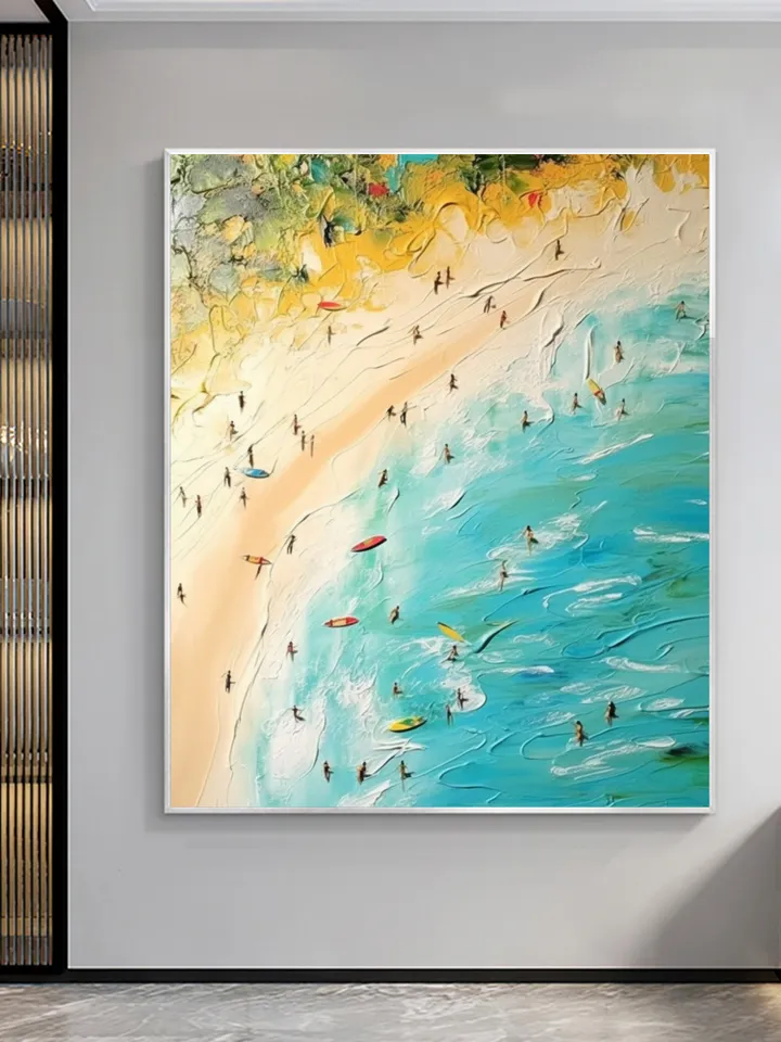 Original Beach Painting On Canvas, Summer Seaside Oil Painting, Golden Beach Art, Office Living Room Wall Art, Large Wall Art, Home Decor