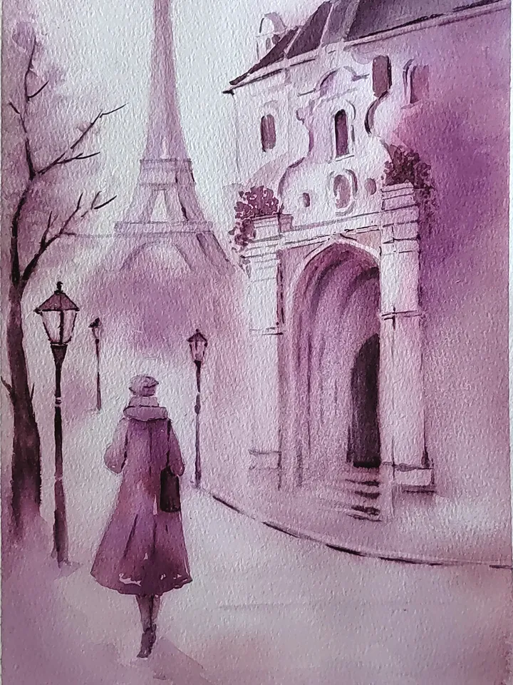 Original Watercolor Painting Romantic Urban Landscape Art Paris Artwork Eiffel Tower Picture 21x29 cm by SoftWaves