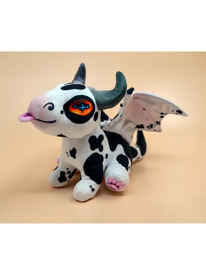 Plush Dragon Toy - Black and White Cow