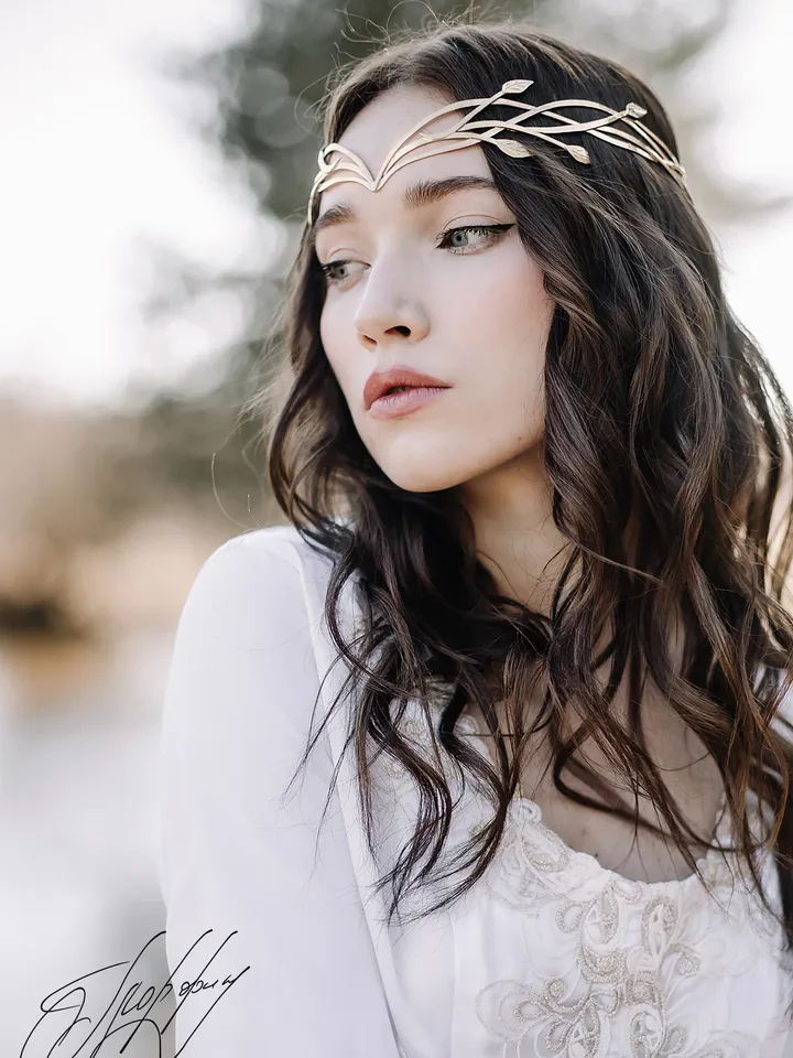 Tiara for wood nymph from branches and leaves Crown of Forest dryad Silver diadem, fantasy fairy elven Princess Kementar