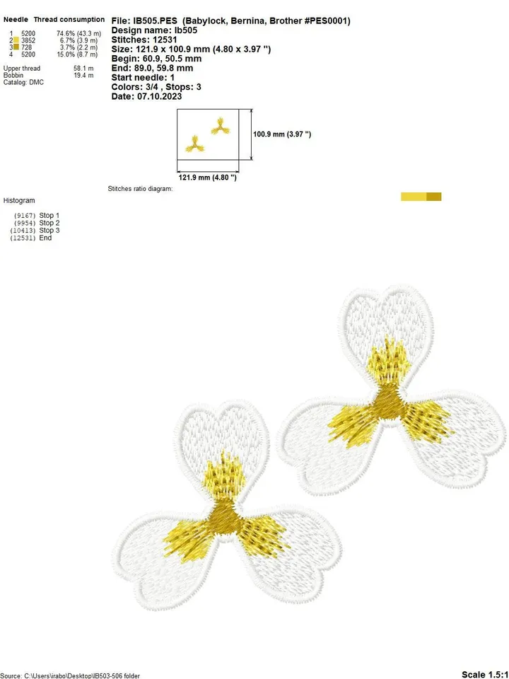 A set of spring three-dimensional flowers for creating jewelry and decorating machine embroidery designs.