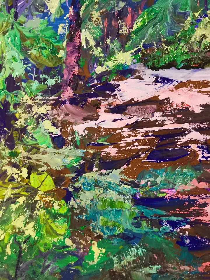 Oil Painting Forest Path Sun Abstract Impasto Art Original Artist Svinar Oksana