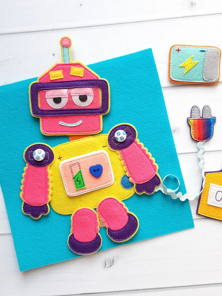 Robot Quiet book Pattern, Felt book template pdf, Soft montessori book pattern, Busy book sewing ideas for kids 2, 3, 4 year old