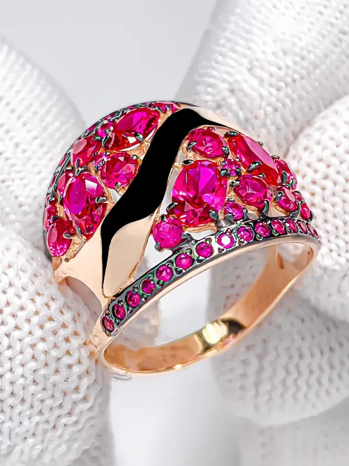 Ring Silver gold plated 925 assay value with corundum