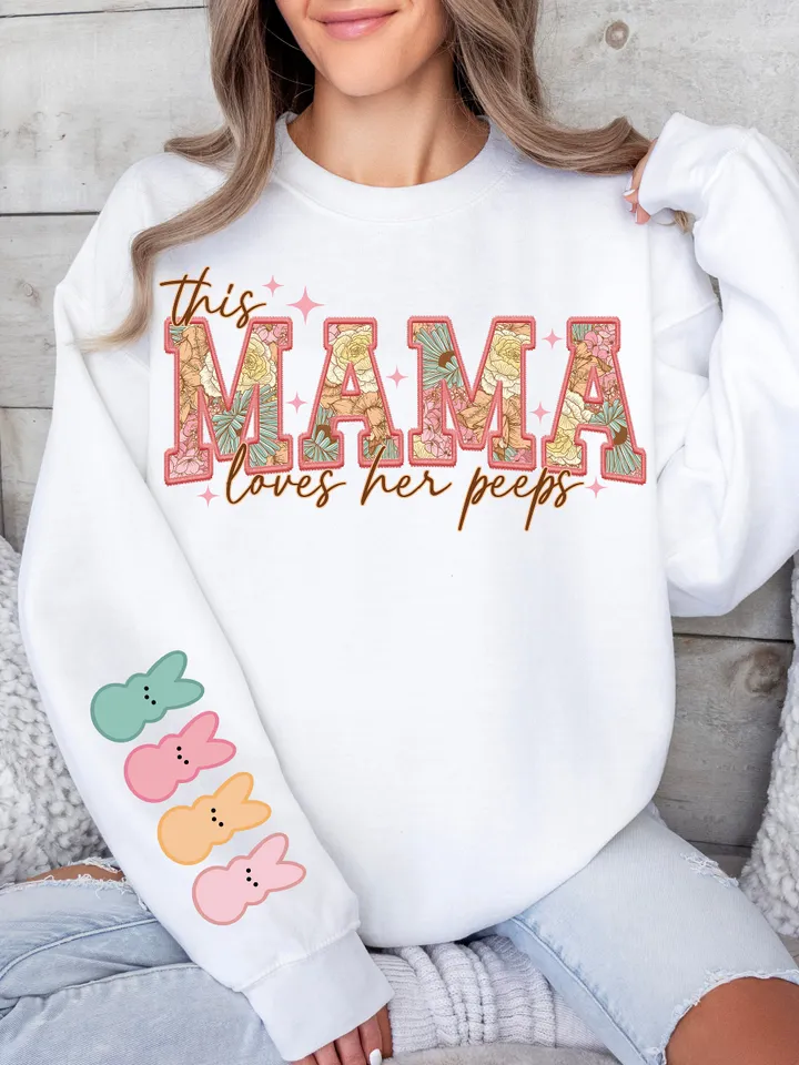 This MAMA Loves Her Peeps PNG, Mama Easter Shirt Design, Embriodery Easter Day PNG File, Mama EasterDigital Download, Retro Easter Png Shirt