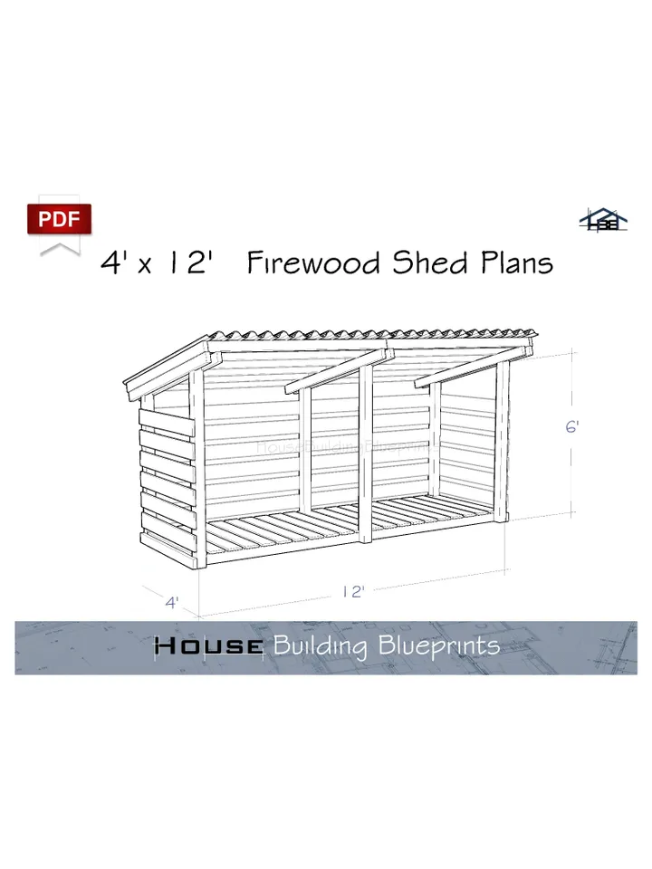 Diy 4 x 12 firewood shed plans for outdoor in pdf. Wooden backyard firewood shed plans. Timber frame shed plans for garden storage.