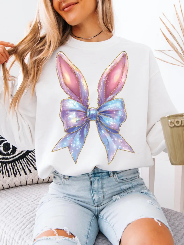 Easter Bunny Coquette PNG, Glitter Easter Bunny png, Happy Easter png, Easter png, Girls Easter Png, Bunny Bow Png, Easter Shirt, Spring png