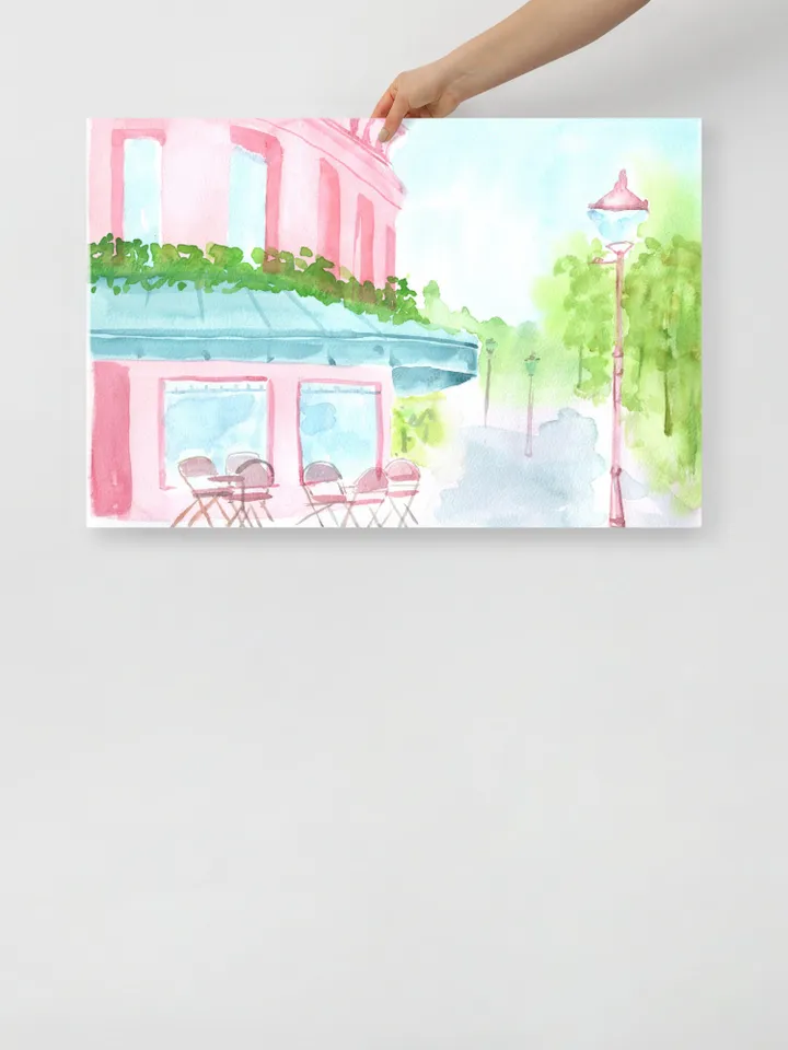 Pink Blue French Street Painting, French Watercolor, Pastel Pink Wall Art, Pink House Painting, Cityscape Watercolor, Gift For Her, Pink Art