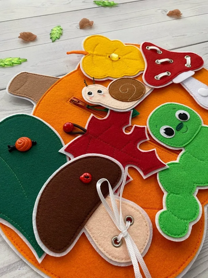 Felt pumpkin pattern PDF & Tutorial, Felt Fasteners toys pattern, Fine Motor Skills Toys, Quiet book sewing ideas for 2, 3, 4 year olds