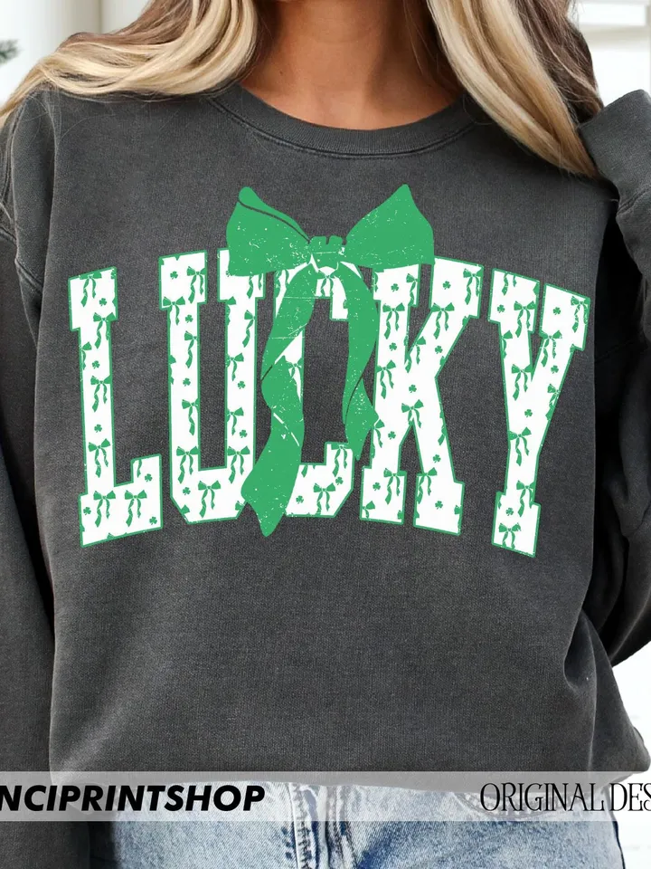Coquette Lucky png, Bow Lucky png, Varsity Lucky png, Green Bow png, St Patrick's Day PNG, Coquette St Patrick's Day PNG, Lucky, Green Day