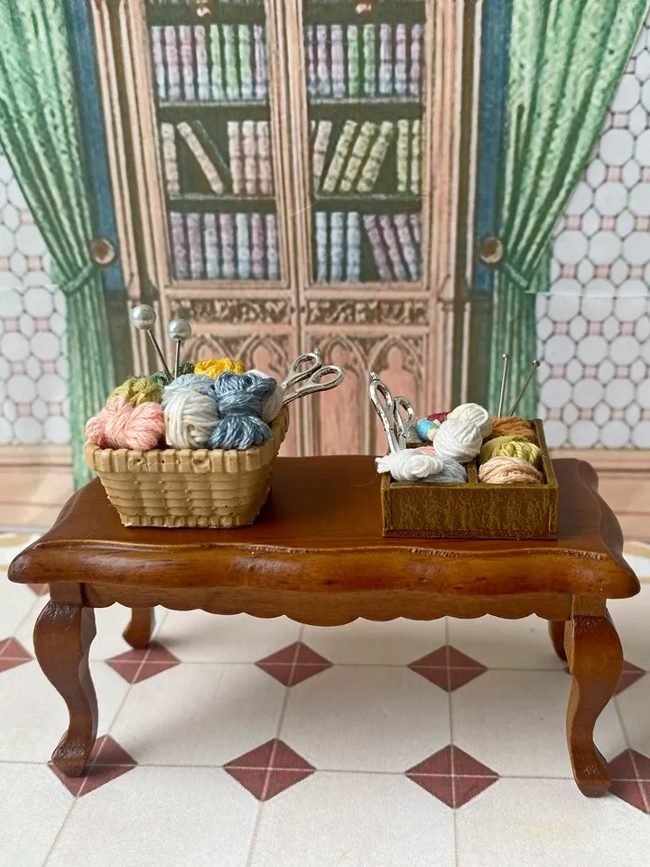 Threads in baskets for a dollhouse. 1:12. Sets of threads for dolls.