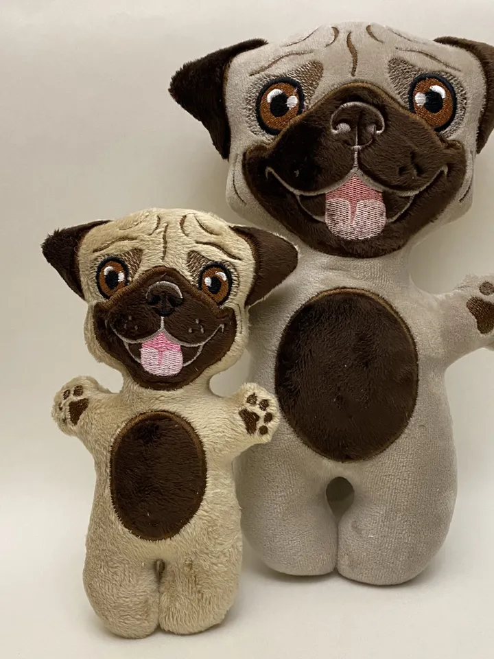 ITH Dog Pug toy soft stuffed in the Hoop Digital Design for Machine Embroidery