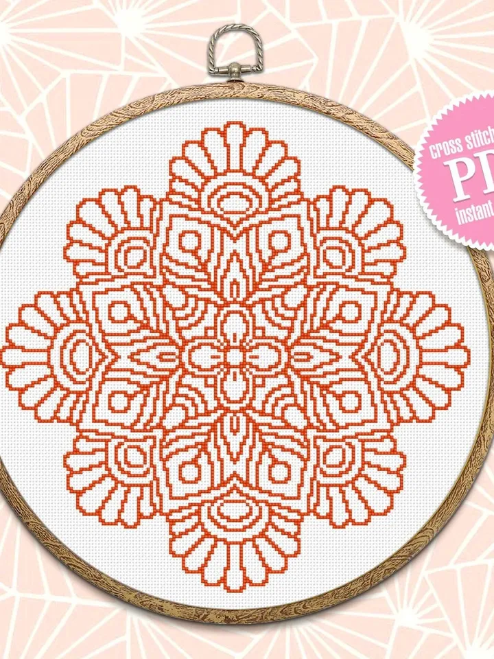 Mandala cross stitch pattern download PDF Modern quick cross stitch Monochrome cross stitch Flower mandala digital beginner stitch #M142