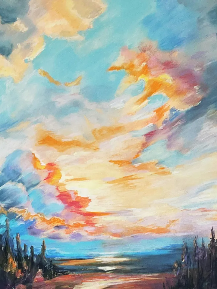 Original Red Sky Landscape Painting – 12x16 Pastel Artwork on Pastelmat by IrenFfantasyArt