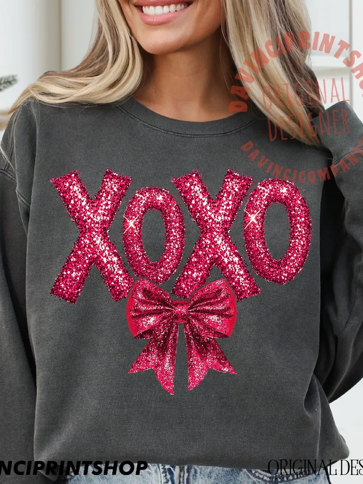 Faux Sequin Xoxo PNG Valentine’s Day Sublimation, be mine png, xoxo png, valentines Coquette Bow, Glitter valenties, Digital Design Download