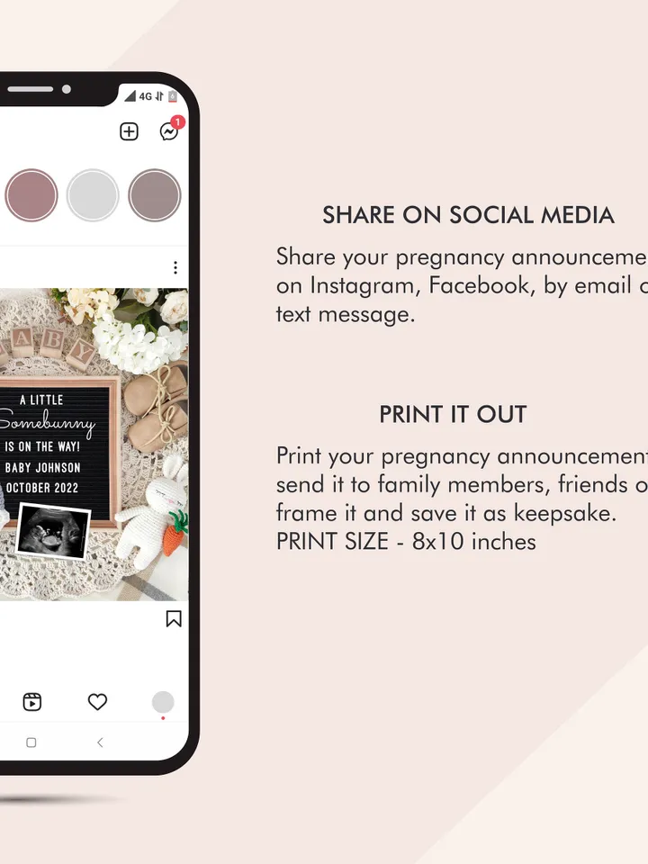 Easter Pregnancy Announcement Digital, Bunny Baby Announcement for Social Media, Editable Template, Somebunny is on the way