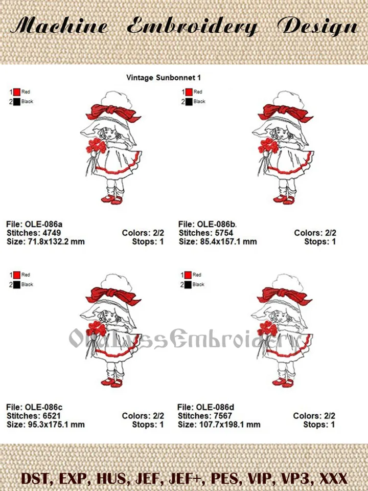 Valentine Sunbonnet embroidery design