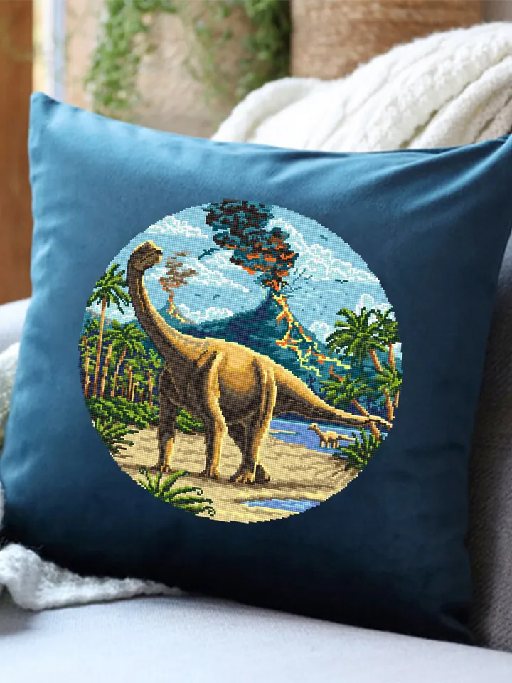 Dinosaur cross stitch pattern download PDF, Ancient animal cross stitch chart, Nature landscape cross stitch, Dinosaur world embroidery #D1