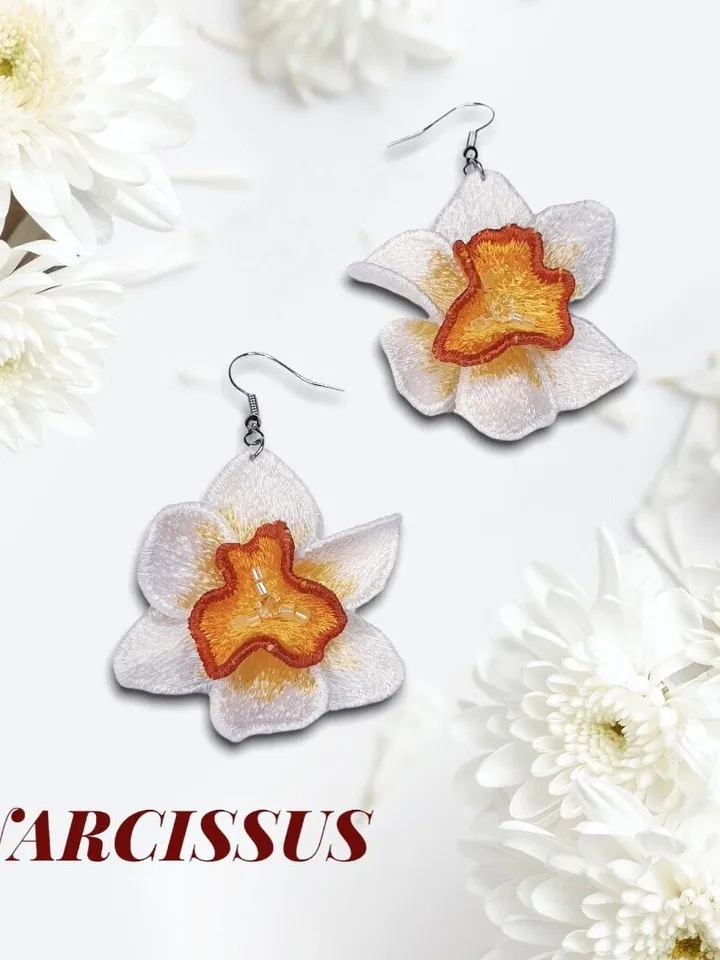 Narcissus brooch FSL machine embroidery designs Free standing lace embroidery pattern 3Dflower embroidery motif FlowerFSL embroidery brooch