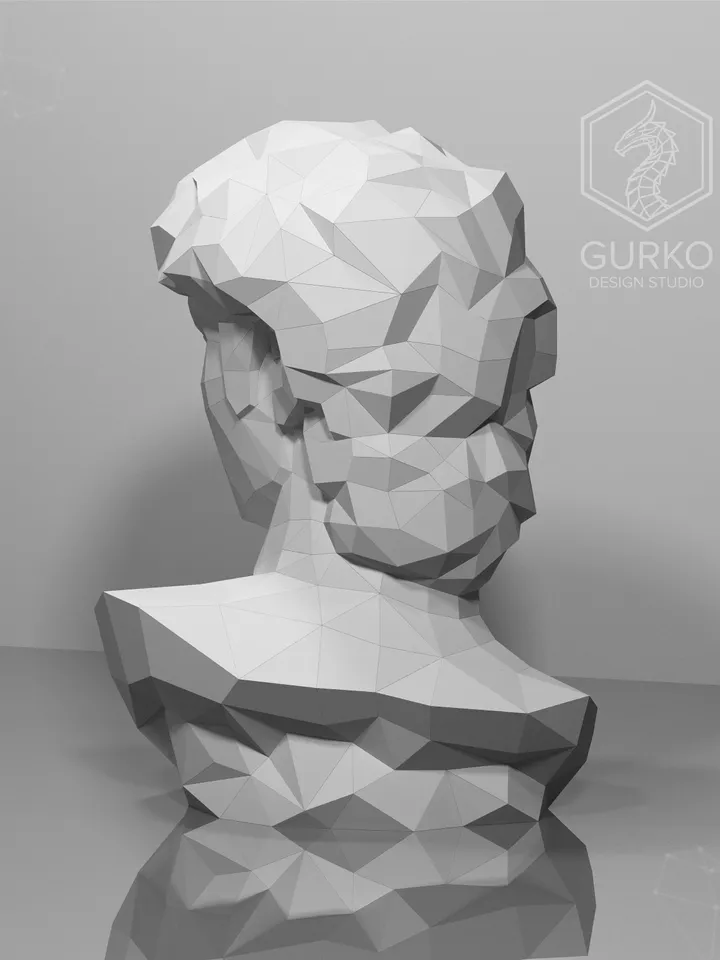 Bust of David (750 mm) Papercraft, Digital Template, PDF Download, Gurko, 3D Low Poly, Pepakura, DIY Origami Sculpture, Paper Decor, Gift