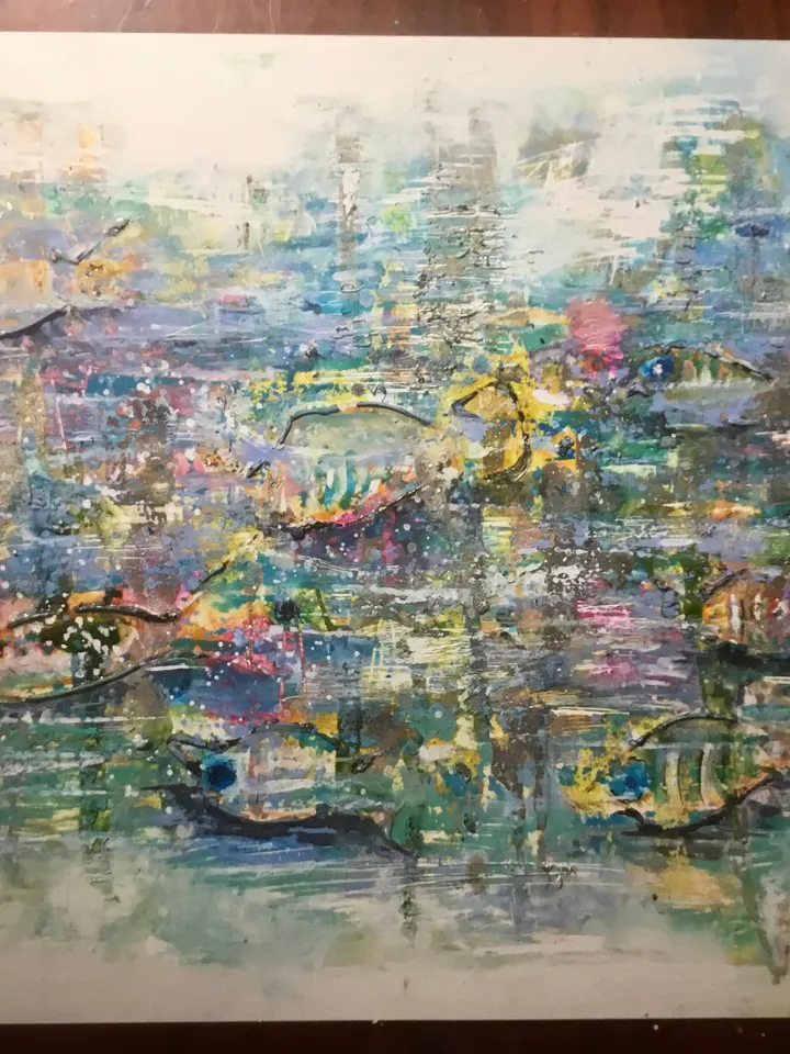 Abstract aquarium original mix media artwork on yupo paper,abstract wall art,unique handmade painting home decoration or gift.
