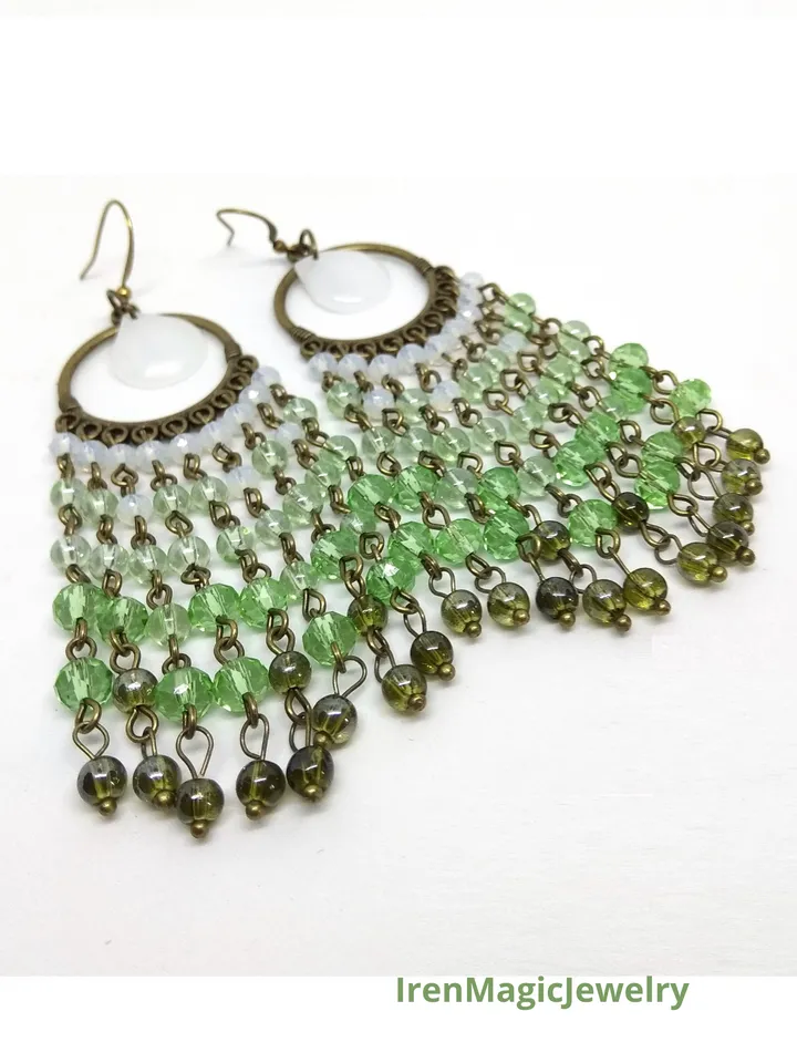 Long Green Boho Earrings – Summer Vibes