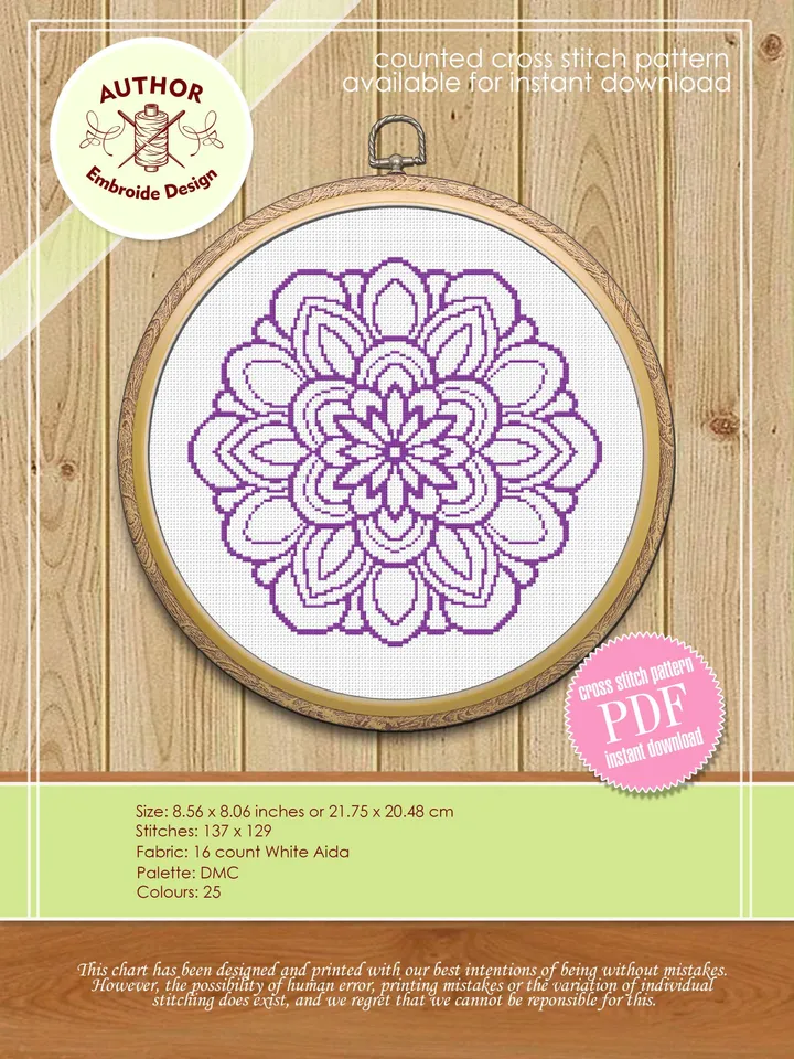 Mandala set cross stitch pattern download PDF, Monochrome embroidery, Floral ornament cross stitch chart, Simple mandala digital PDF #S21