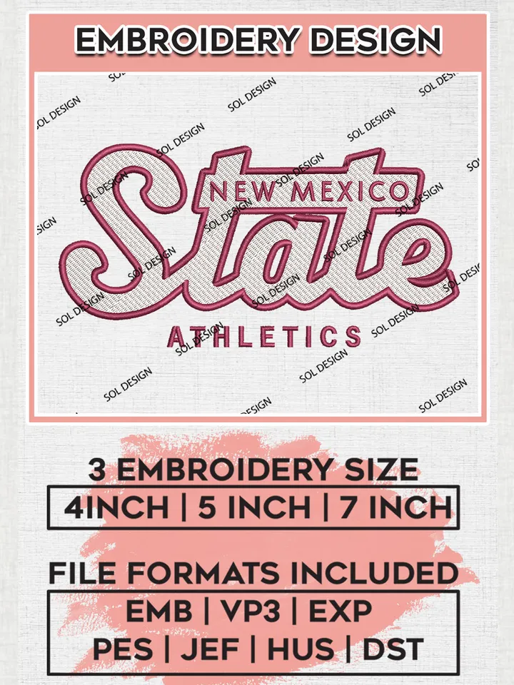 NCAA New Mexico State Athletics Team Logo Embroidery Design Files, NCAA New Mexico State Aggies Machine Embroidery, NCAA Teams, Game Day, 3 sizes, NCAA Machine embroidery designs, Digital Download