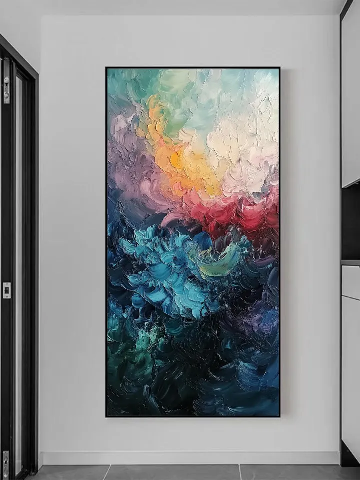 Original Abstract Colorful Waves Oil Painting on Canvas | Blue, Pink, and Gold | Wall Art for Modern Home Decor Large Wall Art | Bedroom Art
